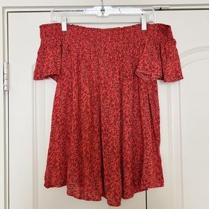 Red Floral Off-Shoulder Top, L